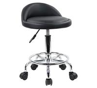 KKTONER Taburete Giratorio con Respaldo Corto Altura Regulable con reposapiés Negro