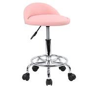 KKTONER Taburete Giratorio con Respaldo Corto Altura Regulable con reposapiés Rosa