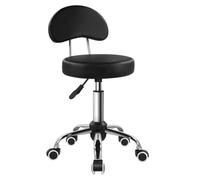 KKTONER Taburete giratorio con respaldo medio, altura ajustable, silla giratoria de piel sintética con ruedas para oficina, hogar, dibujo de tareas (negro)
