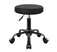 KKTONER Taburete Giratorio con Ruedas, Altura Ajustable 49-64 cm, Silla de Oficina en Cuero PU, Asiento de Salón SPA, Masaje o Cocina - Negro