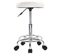 KKTONER Taburete Redondo de Cuero PU reposapiés Ajuste de Altura Giratorio Medical SPA salón taburetes de Masaje Silla de Trabajo Color Blanco