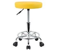 KKTONER Taburete Redondo de Cuero PU reposapiés Ajuste de Altura Giratorio Medical SPA salón taburetes de Masaje Silla de Trabajo Color Amarillo