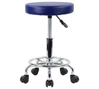KKTONER Taburete Redondo de Cuero PU reposapiés Ajuste de Altura Giratorio SPA salón taburetes de Masaje Silla de Trabajo Color (Azul)