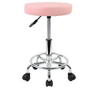 KKTONER Taburete Redondo de Cuero PU reposapiés Ajuste de Altura Giratorio SPA salón taburetes de Masaje Silla de Trabajo Color (Rosa)