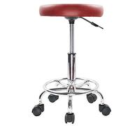 KKTONER Taburete Redondo de Cuero PU reposapiés Ajuste de Altura Giratorio SPA salón taburetes de Masaje Silla de Trabajo Color (Rojo)