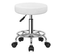 KKTONER Taburete Redondo de Cuero PU reposapiés Ajuste de Altura Giratorio SPA salón taburetes de Masaje Silla de Trabajo (White)