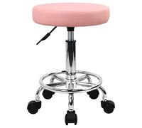 KKTONER Taburete Redondo de Cuero PU reposapiés Ajuste de Altura Giratorio SPA salón taburetes de Masaje Silla de Trabajo (Pink)