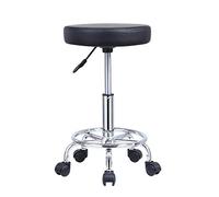 KKTONER Taburete Redondo de Cuero PU reposapiés Ajuste de Altura Giratorio SPA salón taburetes de Masaje Silla de Trabajo Color Negro