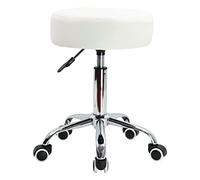 KKTONER Taburete Redondo Giratorio con Ruedas Utilizado en el hogar la peluquería Silla de Trabajo Acolchado con Ruedas Tapizado en Cuero Taburete de Oficina con Rueda giratoria de 360° (Blanco)