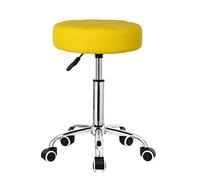 KKTONER Taburete Redondo Giratorio con Ruedas Utilizado en el hogar la peluquería Silla de Trabajo Acolchado con Ruedas Tapizado en Cuero Taburete de Oficina con Rueda giratoria de 360° (Amarillo)