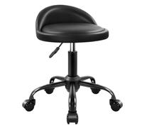 KKTONER Taburete rodante con Respaldo, Altura Ajustable, Silla Redonda con Ruedas, Giratorio, para Trabajo de Dibujo, taburetes de Piel sintética, tamaño pequeño (Negro)