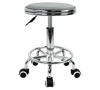 KKTONER Taburete rodante Regulable en Altura, Taburete Giratorio con reposapiés, Estilo Metal Industrial Moderno, de Cuero PU Negro (Gray)