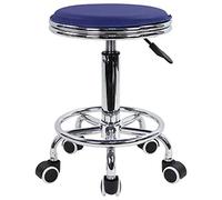 KKTONER Taburete rodante Regulable en Altura, Taburete Giratorio con reposapiés, Estilo Metal Industrial Moderno, de Cuero PU Negro (Blue)