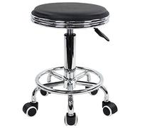 KKTONER Taburete rodante Regulable en Altura, Taburete Giratorio con reposapiés, Estilo Metal Industrial Moderno, de Cuero PU Negro (Black)