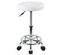 KKTONER Taburete Roll Taburete de Trabajo con reposapiés Regulable en Altura 49-64 cm de Cuero PU Blanco