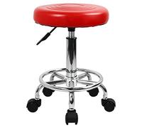 KKTONER Taburete Roll Taburete de Trabajo con reposapiés Regulable en Altura 49-64 cm de Cuero PU Rojo