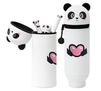 KKTONGXI Estuche Escolar Kawaii 2 en 1 de Silicona Blanda, Bonito Tema de Panda de Silicona, Estuche Escolar Vertical con Cremallera, Regalo de cumpleaños y Navidad para niños y niñas
