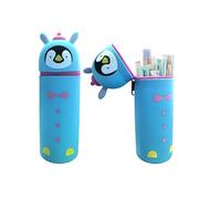 KKTONGXI Estuche Escolar Kawaii 2 en 1 de Silicona Blanda, Bonito Tema de Penguin de Silicona, Estuche Escolar Vertical con Cremallera, Regalo de cumpleaños y Navidad para niños y niñas