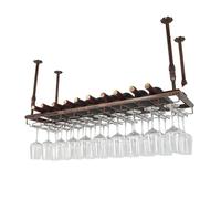 KKTX Partita de Vino Colgante con Soporte y Estante de Vidrio, Barra de Techo de Metal Ajustable Rejilla de Vidrio de Vino, Vino Industrial montado en la paredBrass,100cm