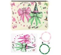 KKUHTY Juego de regalo de bruja para mujer, 2 pulseras de mano verde y rosa, bolsa de maquillaje de algodón, tarjeta de bruja perfecta, regalo de cumpleaños de bruja, recuerdos de fiesta y accesorios