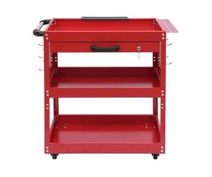 KKVUIIFF - Carro de taller de 3 pisos con 4 ruedas universales, capacidad de carga de hasta 250 kg, para mantenimiento de coches, almacenes, garajes (rojo)