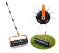 KKVUIIFF Rodillo aireador de césped con 42 puntas | Aireador de césped manual con mango ajustable de acero inoxidable, aireador para césped, jardín, césped