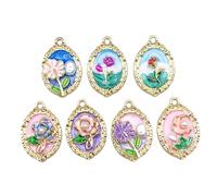 Klaisy Accesorios de joyería hechos a mano, juego de 7 vibrantes colgantes de goteo de aceite en temas florales y naturales, componentes de joyería, únicos hechos a mano para amantes de las