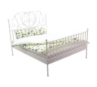 Klaisy Cama Hierro Dormitorio En Miniatura con Ropa Cama Flores 1/12 Casas Muñecas Muebles Manualidades del Proyecto del Proyecto Decoración Escena