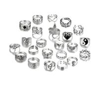 Klaisy Colección de 24 anillos de plata retro creativos para mujeres y hombres, incluyendo flores de serpiente y flores de mariposa