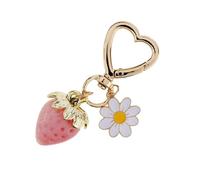 Klaisy Llavero de fresa con colgante de flor, elegante adorno para bolso de mujer, fácil de llevar, decoración para uso diario, gestión diaria