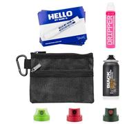 KLAMOTTEN STORE Bolsa de utilidad con 100 pegatinas Montana Hello My Name is Sticker + Pocket Spray 50 ml + Rotulador Mob 30 ml + Tapas de repuesto - Graffiti to Go