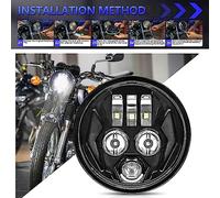Klanata 1 faro delantero LED para motocicleta de 5,75 pulgadas con señal de giro blanca DRL ámbar y ojo de diablo rojo, luz de conducción súper gran angular para motocicletas con conexión