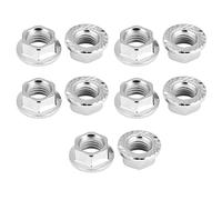 Klanata 10pcs M10 * 1.25 mm Tuercas de bloqueo de brida serramada, cromo de hierro, acabado brillante
