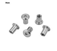 Klanata M6/M8 Tuercas planas chapadas en hierro, tuercas de manga de cabeza redonda, diferente tamaño y cantidad, sujetador de muebles para destornillador hexagonal (M6*10 (50pcs))