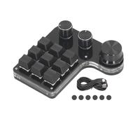 Klanata Mini Teclado de 9 Teclas con 3 perillas de Control e interruptores mecánicos Rojos, programación Macro Personalizable para Control Industrial y Uso de Oficina, conexión USB C con