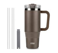 Klaraber Taza de café de viaje con asa, vaso de 887 ml con tapa cerrada, botella de agua aislada de acero inoxidable con paja, impermeable y portátil, para bebidas calientes