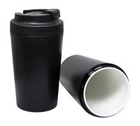 Klaraber Taza de café de viaje forrada de cerámica con tapa impermeable, portátil y reutilizable, respetuosa con el medio ambiente para bebidas frías y calientes, 12 oz (Negro)