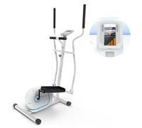 Klarfit Myon Cross Bicicleta elíptica - Cross Stepper con Masa de inercia de 12 kg, elíptica con Sistema SilentBelt, Resistencia en 8 Niveles, Soporte para Tablet, PulseControl, Blanco Antiguo