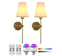 Klarlight Batería Operada por La Pared Sconce Conjunto de 2, RGB+3CCT Recargables Luces de Pared, Bombillas Regulables con Control Remoto, Lámparas Inalámbricas para Dormitorio Sala de Estar Pasillo
