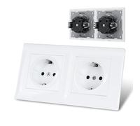 Klarlight Enchufe Doble Pared 16Amp, EU Standard Enchufe Doble Superficie Doble Para el Hogar, Oficina, Toma De Corriente Doble, Caja Enchufes Pared, Blanco