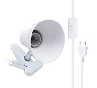 Klarlight Lampara Pinza con EU Enchufe Portalámparas E27 con Interruptor y 1.8m Cable Portalámparas Clip Lámpara Flexible con Clip, Giratoria 270° Grados AC 85-265V (Blanca, Sin Bombilla)