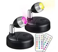 Klarlight RGB Mini Foco Led Interior con Mando a Distancia Focos LED Inalámbrico a Pilas Spotlight de Pared 13 Colores Luz Iluminación para Gabinete Pintura Arte Dardos Party, 2-Pack Negro