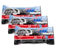 klaroCAR Pack de 3 toallitas húmedas para el cuidado de la cabina, 90 unidades, para grifos, plástico y piel sintética, para una limpieza suave, rápida y profunda del interior del coche