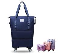 Klarson Expandable Bag with Wheels, Foldable Suitcase Collapsible Luggage, Scratch Travel Duffle Bag (Dark Blue)