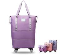 Klarson Expandable Bag with Wheels, Foldable Suitcase Collapsible Luggage, Scratch Travel Duffle Bag (Purple)