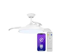 KLARSTEIN AirFold Ventilador Techo Aspas Retráctiles - Luz LED Regulable, Control Inteligente, Silencioso <40dB, 107cm, Mando a Distancia & App, Blanco