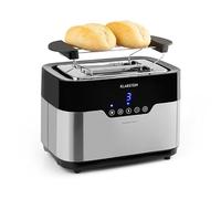 Klarstein Arabica tostadora, 920 W, panel táctil, pantalla LED, funciones descongelar, recalentar y cancelar, rejilla calientapanecillos, bandeja recogemigas, recogecable, acero inoxidable