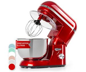Klarstein Batidora Amasadora con Bol, 5L para Hornear, Robot Cocina, Amasadora Reposteria 2000W, Gancho y Bol para Mezclar, Electrodomesticos Cocina Varillas Rotación Planetaria con 6 Velocidades