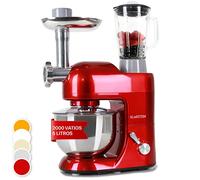 Klarstein Batidora Amasadora con Bol 5L para Hornear, Robot Cocina, Amasadora Reposteria 2000W, Picadora Carne, Gancho y Bol para Mezclar con Varillas Rotación Planetaria con 6 Velocidades
