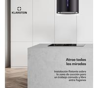 Klarstein Beretta Campana de isla Ø35cm Recirculación y extracción del aire 650m³/h led Negro Klarstein